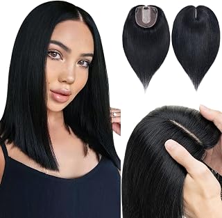 Hairro Silk Base Human Hair Topper for Women 14 Inch Long Clip in Hair Filler Extension Jet Black Clip on Toupee Hairpiece... Price In India
