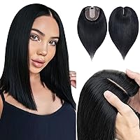 Vista 7 de Hairro Topper de cabello humano, clips en extensiones 100% reales con base de seda de 4 x 4.7 pulgadas para mujer, para línea de cabello alto/cubrir
