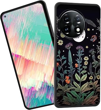 for OnePlus 13 Case,Slim Shockproof TPU Soft Rubber Silicone Cover Phone Case for OnePlus 13,Moonlit Floral Night Garden