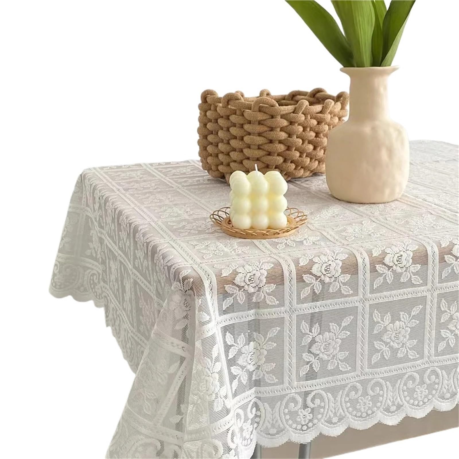 VOLURE Vintage Lace Tablecloth, Lace Square Openwork Tablecloth Beige Multiple Sizes(140x180cm)