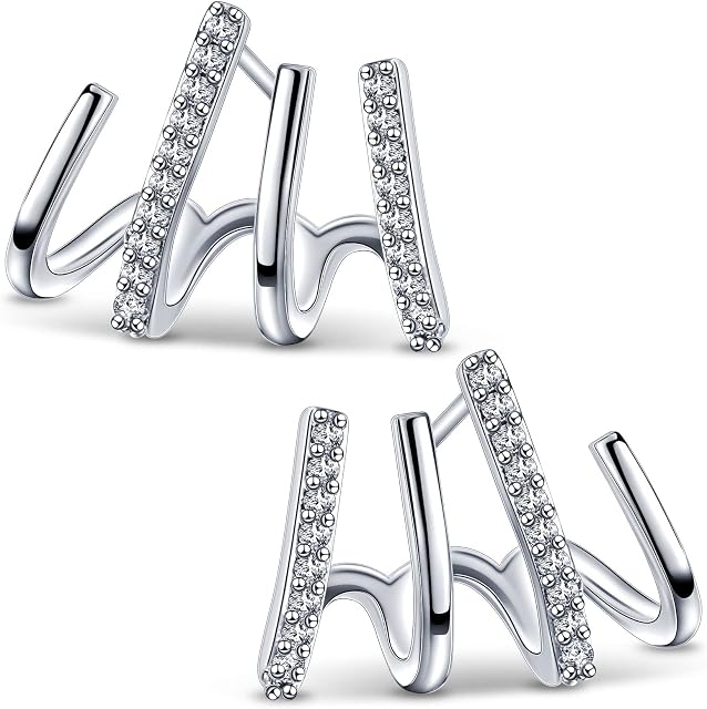Needle Stud Earrings Creative Geometric Earrings 4 Claw Earrings Shiny Crystal Earrings Ear Piercing Illusion Earrings That Like Multiple Piercings 4 Prong Wrap Earrings Women's Earrings
