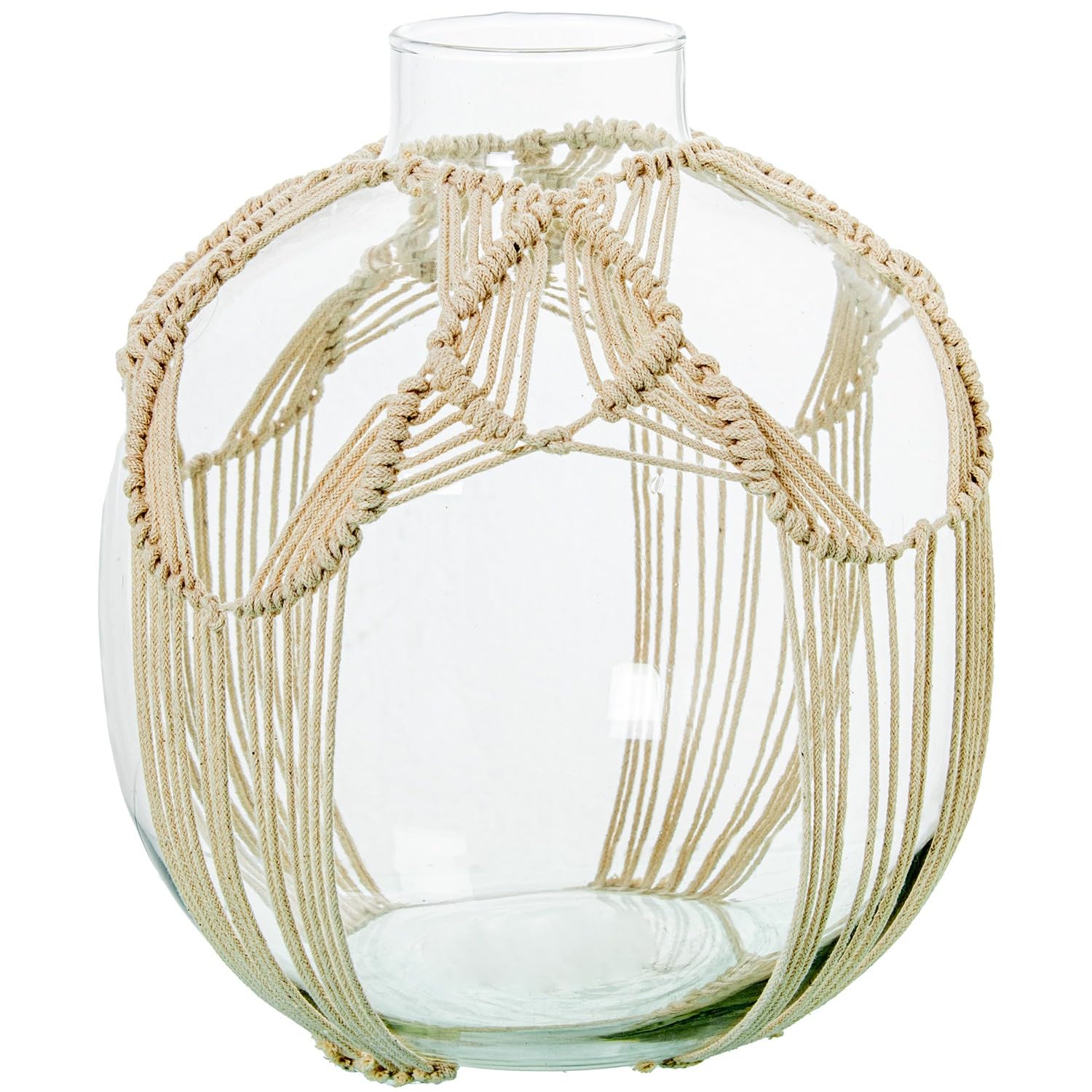 Vase rond en verre artisanal et corde de lin authentique 23cm