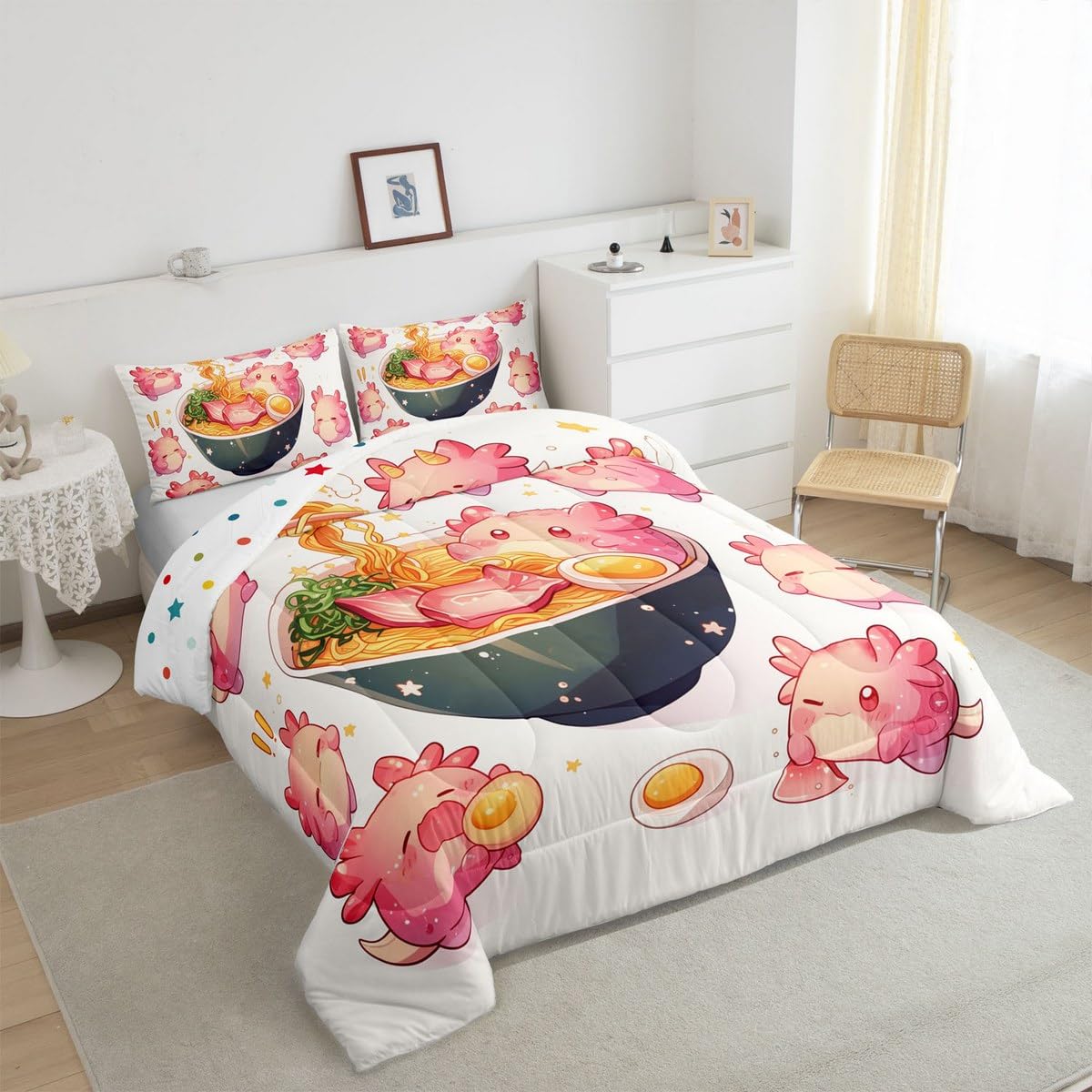 Homemissing Aquarell Lovely Axolotl Steppdecke Ocean Wildlife Bettdecke 135x200cm für Kinder Mädchen Japan Lamian Nudeln Steppbett Salamander