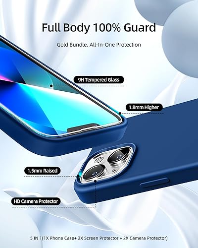 Miniatura 2 de Funda 5 en 1 para iPhone 13 de 6.1 pulgadas, con 2 protectores de pantalla + 2 protectores de lente de cámara, funda protectora delgada de silicona