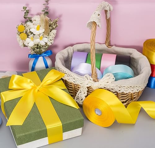 Vista 189 de Cinta de satén sólido azul real de 1 pulgada, cinta de tela artesanal de 50 yardas para envolver regalos, ramos florales, decoración de fiesta