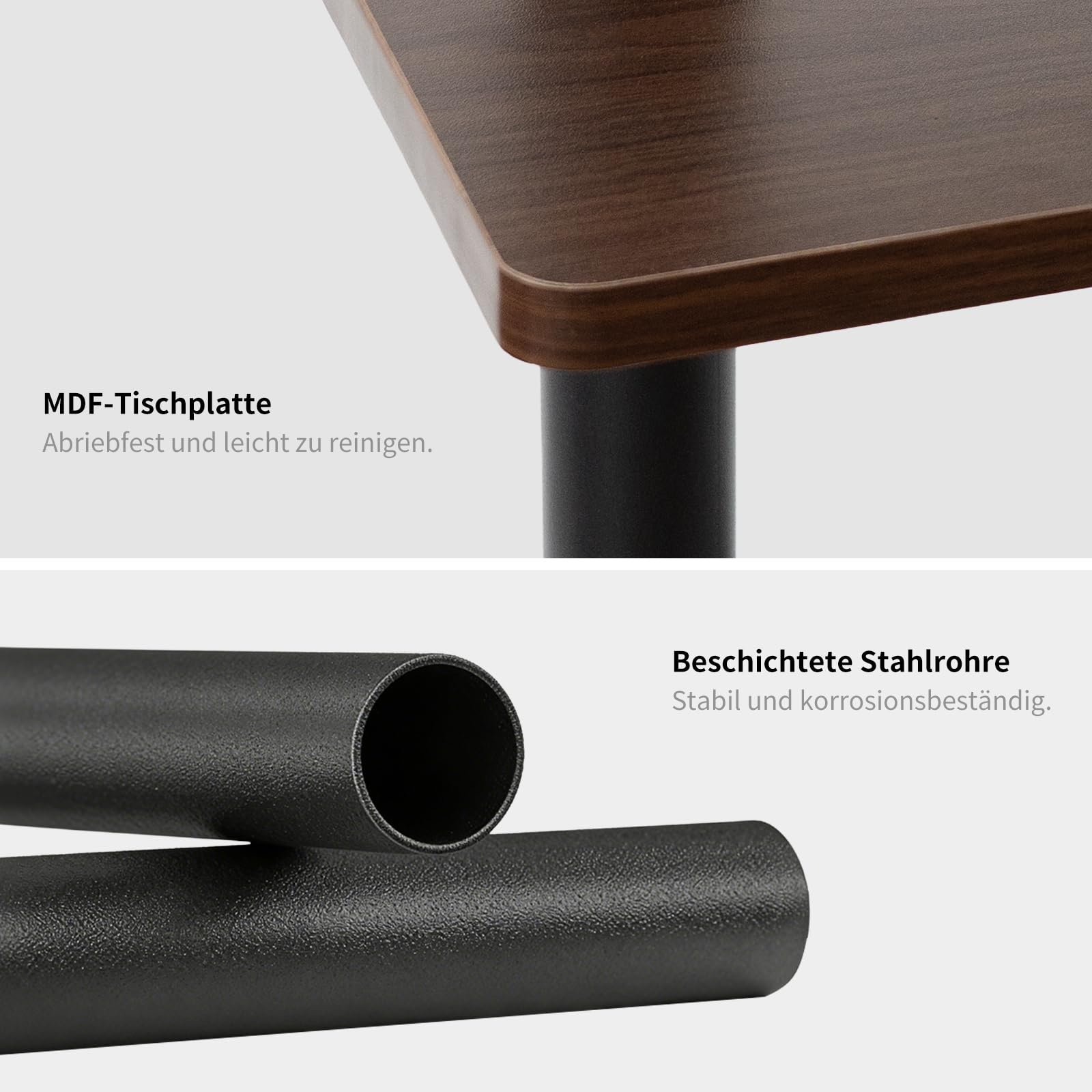 Beistelltisch auf Rollen mit Bremse, höhenverstellbar & 360° drehbar – Beistelltisch Couch/Side Table mit 3 Ablagen, stabilem Rohr, MDF Holzoptik, Walnuss