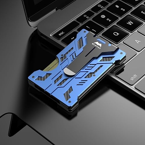 Vista 2 de Billetera metálica para hombre con clip para dinero cartera delgada minimalista delgada para hombre, billetera táctica de aluminio, cartera