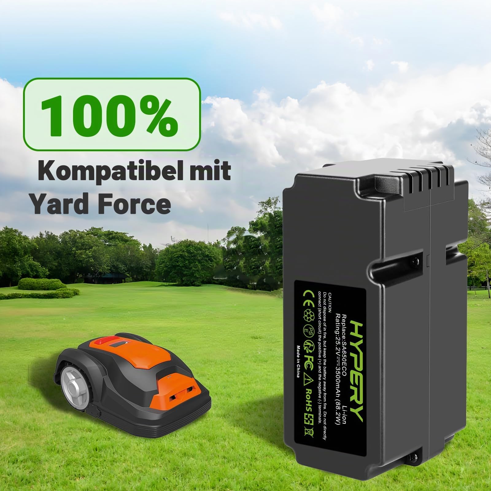 25.2V 3500mAh Ersatz Li-ion Akku Kompatibel mit Yard Force Roboter Rasenmäher SA650ECO SA500ECO SA600H SA800PRO SA500 SA900 SC600ECO Rasenmäher Rasenroboter