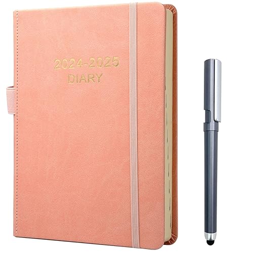 Diary 2024 2025 A5 Page Per Day, Hardcover Daily Planner Organized from July 2024 to June 2025, Academic Agenda with Pen, Monthly Tabs, Bookmark, Pen Loop-21×14.5cm