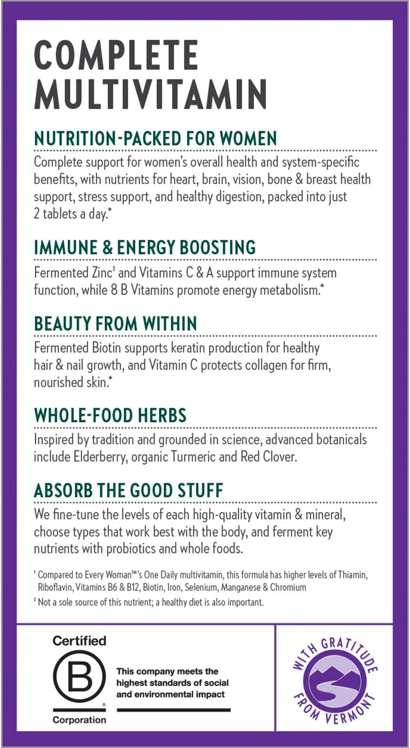 New Chapter Women's Multivitamin + Immune Support, Women's Advanced Multi - Fermented with Whole-Foods & Probiotics + Iron + Vitamin D3-, Brown, Herb