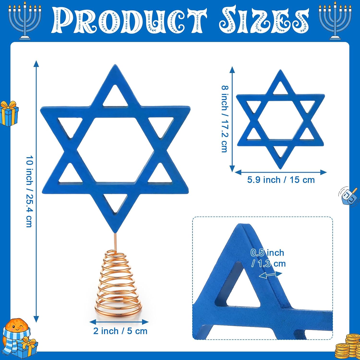 Soulchen 10 Inch Wooden Hanukkah Tree Topper Blue Christmas Treetop Decoration Star of David Tree Topper Hanukkah Ornament for Chanukah Diwali Birthday Wedding Home Decor