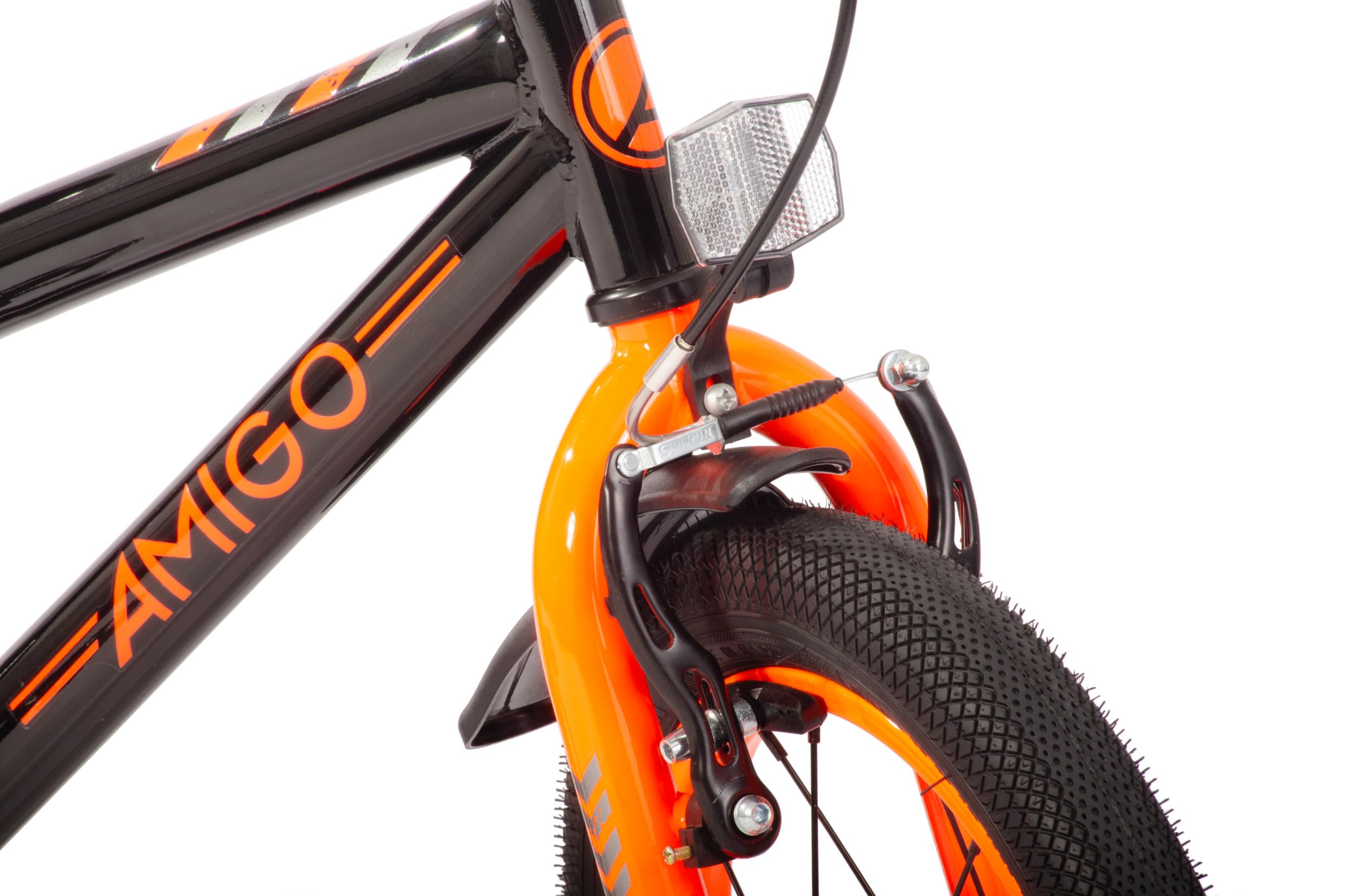 AMIGO BMX Jump – Bicicleta infantil para niños – 12 pulgadas – con freno de contrapedal y freno en V y ruedas estabilizadoras – a partir de 3 – 4 años – Negro/Naranja
