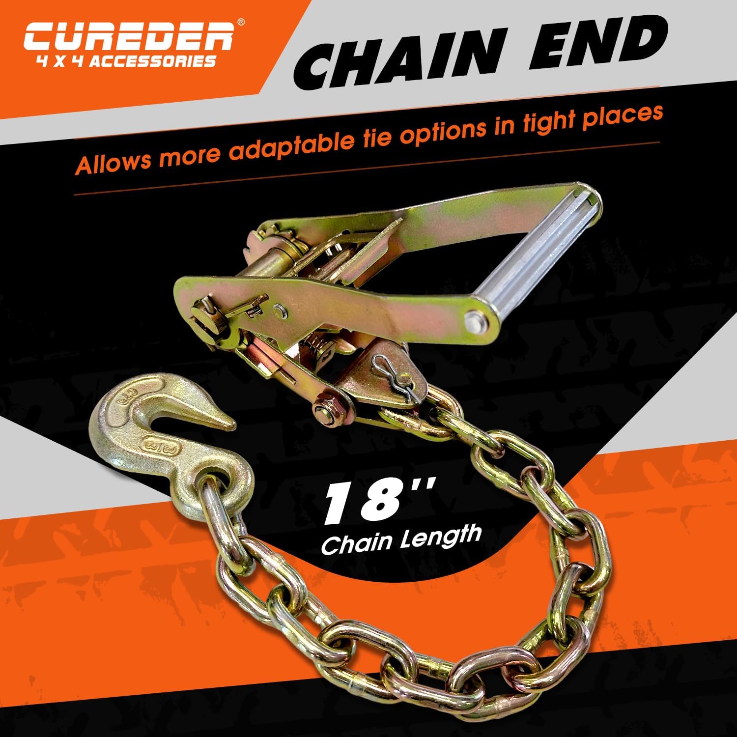 Cureder Car Tie Down Straps for Trailers with Heavy Duty Chain Anchors (4 PK) - 2 Inch x 10 Feet - 3,300 lbs Safe Working Load, Wheel Straps for Hauling Cars,Tire Straps for a Car Trailer
