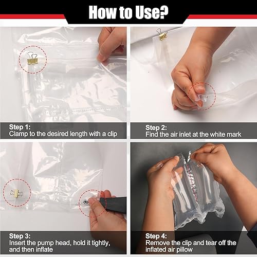 Miniatura 4 de 400 almohadas de aire inflables para envío de 3.54 x 7.87 pulgadas, bolsas de aire inflables con bomba, rollo de plástico transparente para embalaje