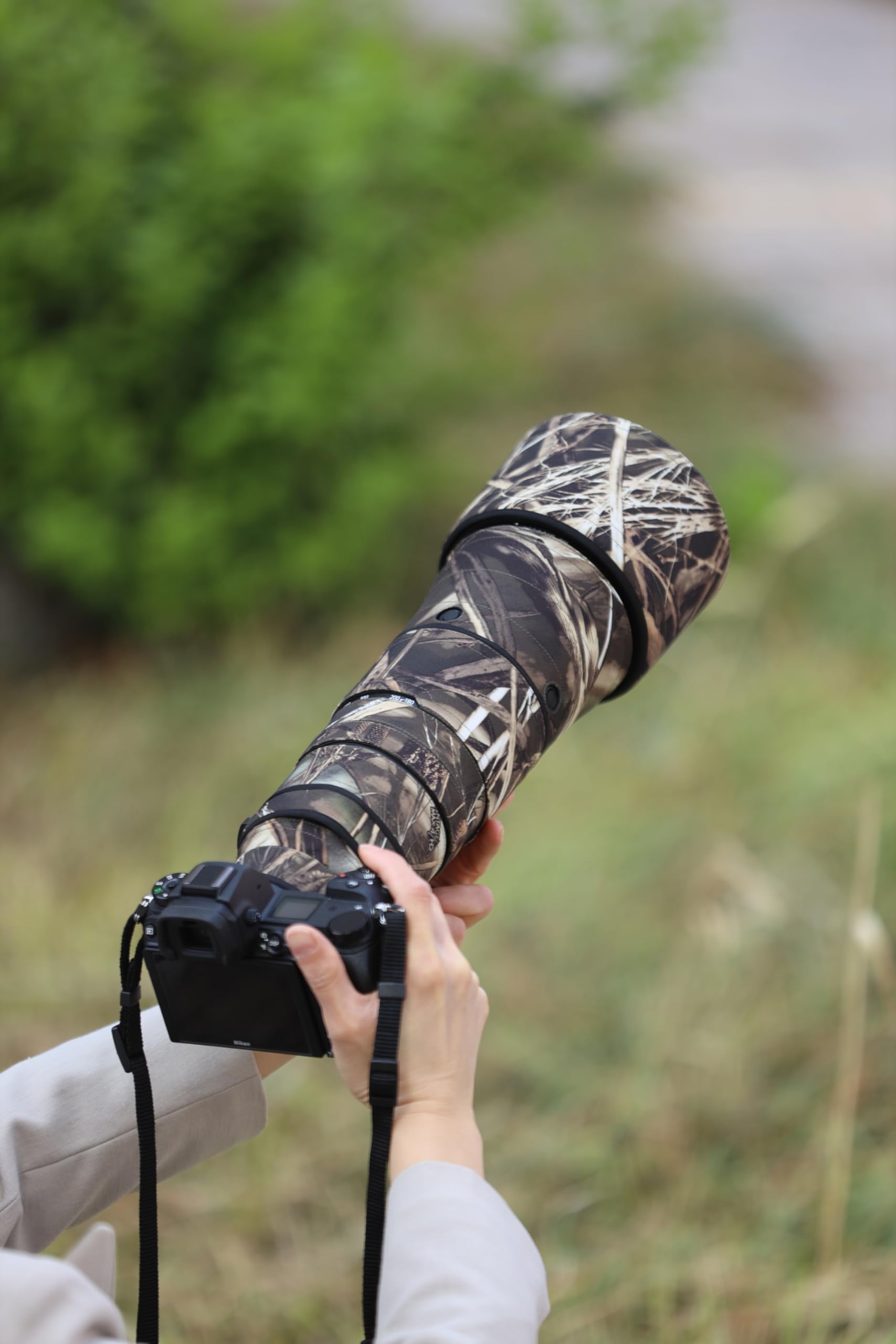 Rolanpro Funda protectora de camuflaje para lente Nikon Z 180-600 mm F/5.6-6.3 VR, #19 hierba impermeable, Camuflaje