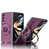 Yarxiawin Rugged Phone Case for Samsung Z Fold 4 Case with Ring Magnetic Fits Wireless Charger, 2 in 1 Soft TPU and Hard PC Cover Samsung Galaxy Z Fold 4 Case Shockproof Blue (Purple)