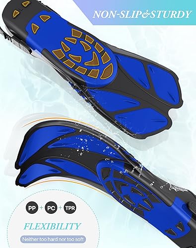Miniatura 4 de Greatever Aletas de esnórquel con hebillas ajustables, talón abierto, aletas de natación de tamaño para viajar, cortas, para buceo, natación,