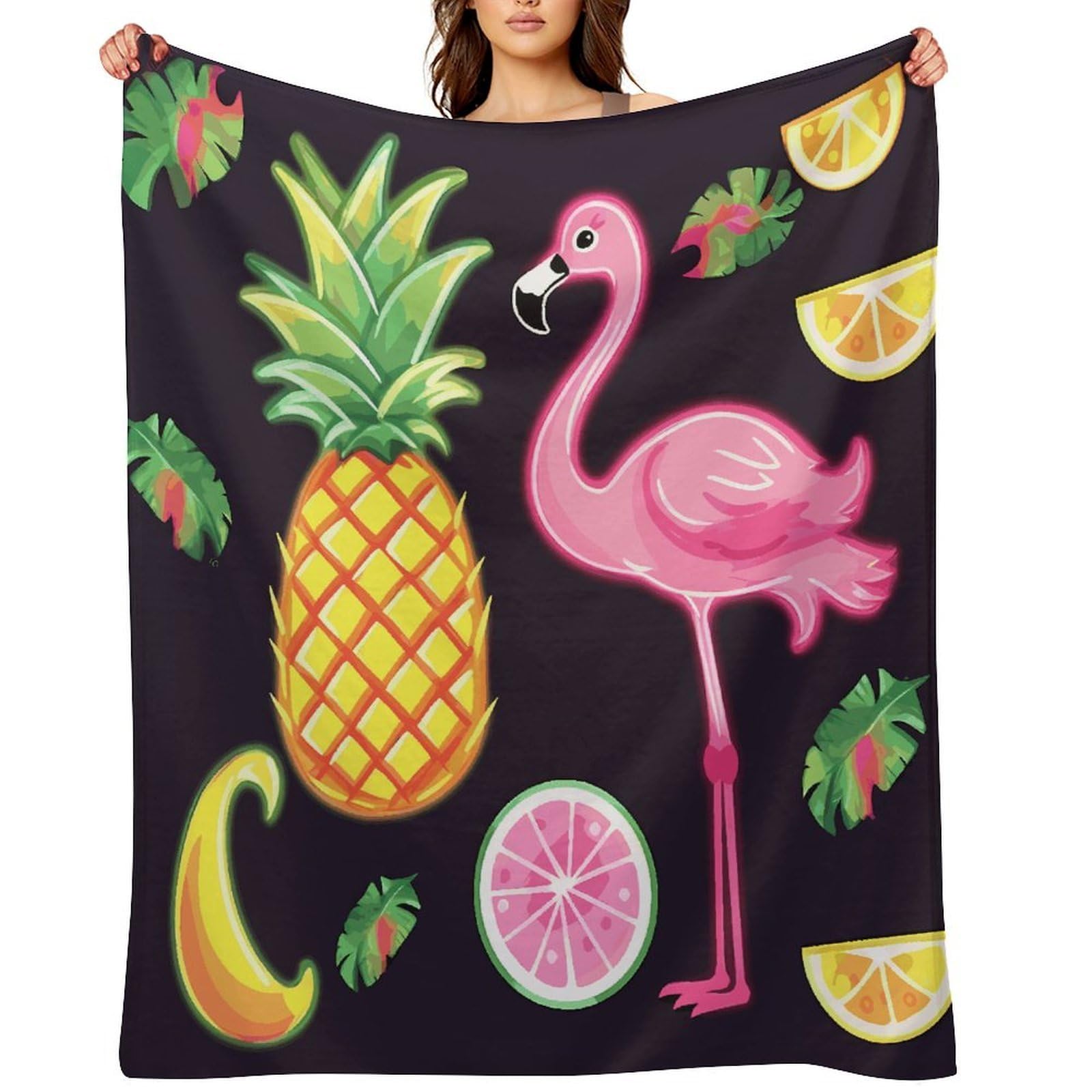 Pineapple Banana Flamingo Throw Blanket for Couch and Bed Super Soft Warm Lightweight Throw Blankets Cozy Fuzzy Flannel Blanket Personalized Decorative Blankets for Sofa Decor 40"x50"