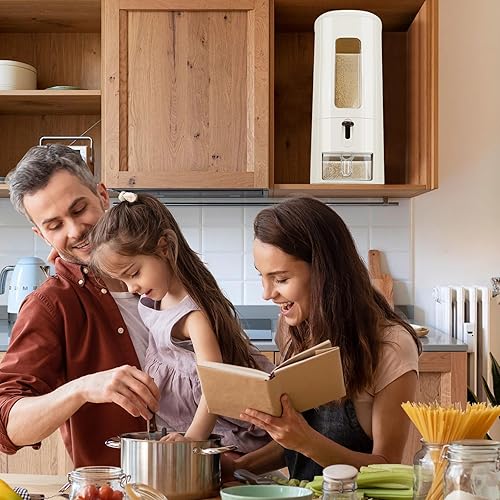 Miniatura 6 de Dispensador de arroz, cubo de arroz de 26 libras con taza medidora, cilindro medidor, a prueba de humedad, almacenamiento de contenedores de grano
