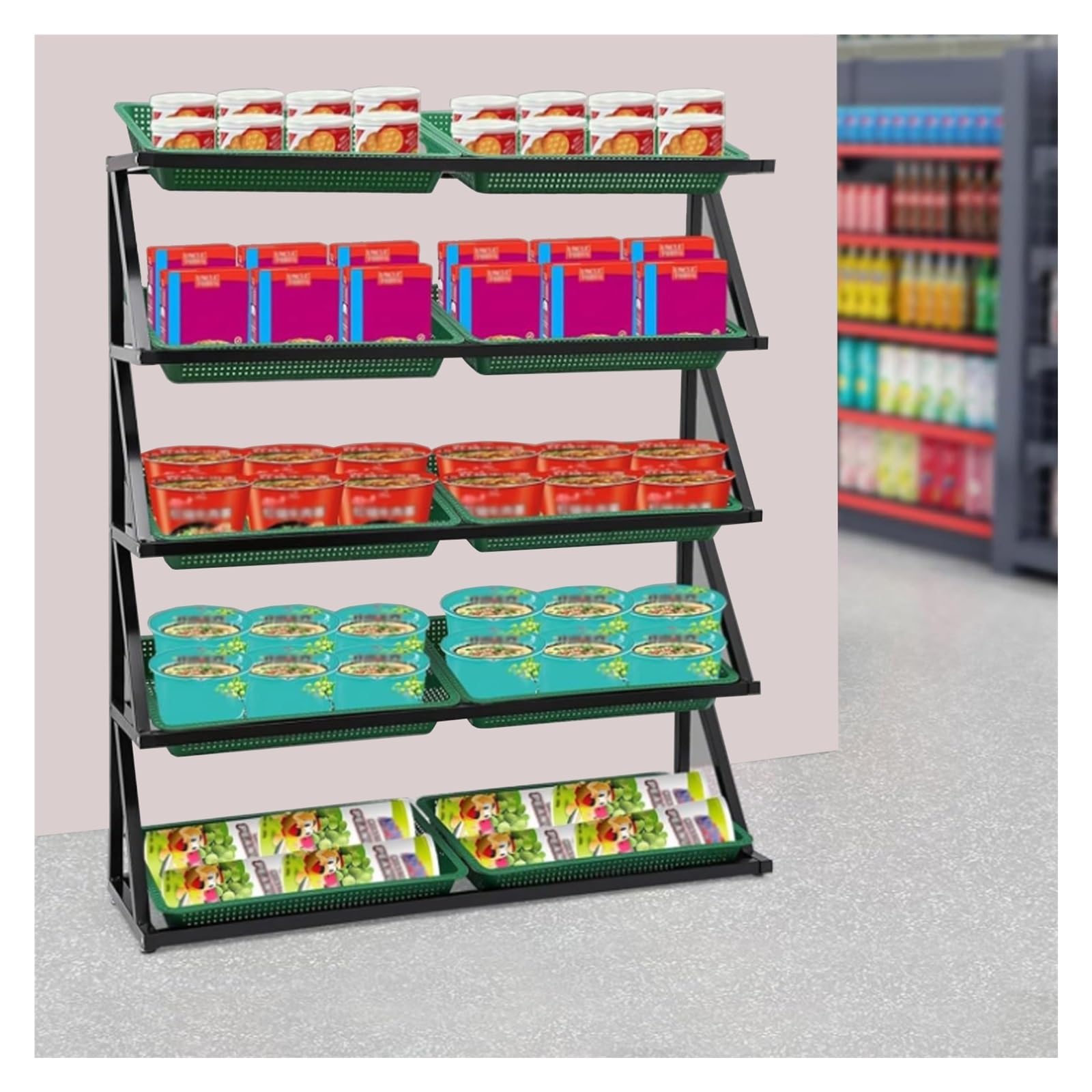 Estante para bocadillos de 5 capas con 10 cestas para almacenamiento comercial