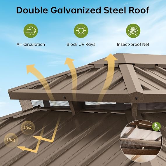 14x12FT Hardtop Gazebo Brown