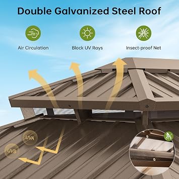14x12FT Hardtop Gazebo Brown