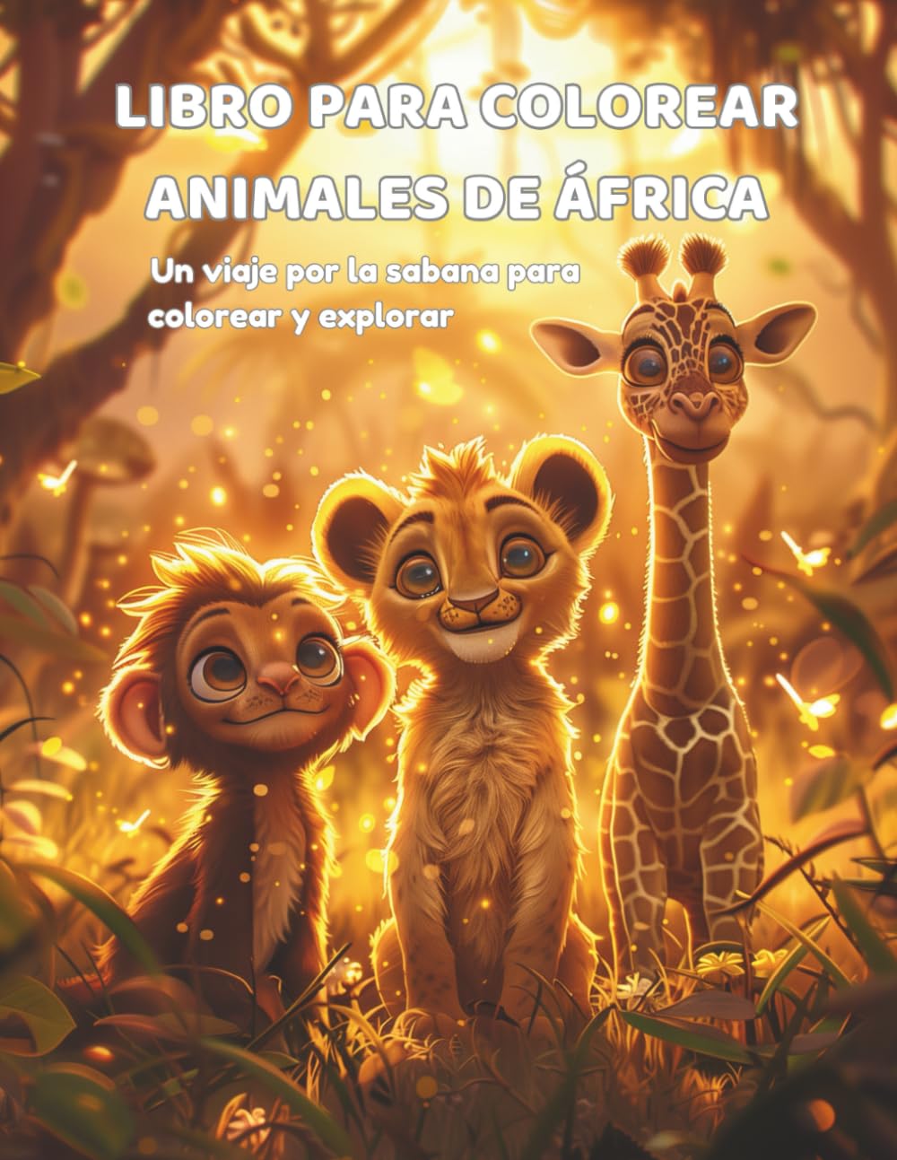 LIBRO PARA COLOREAR - ANIMALES DE ÁFRICA: Animales adorables de la sabana para colorear fácil y divertido. Edades 4–8