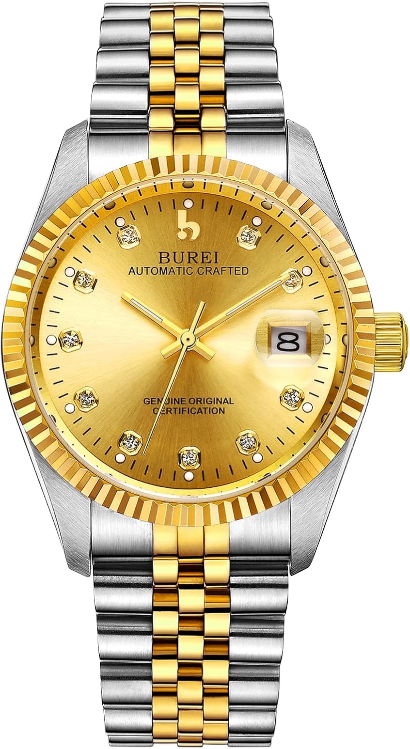 BUREI 38mm Automatik Uhr Herren Luxus Diamant Armbanduhr für Männer Mit Saphirglas Datumskalender BUREI 38mm Automatik Uhr Herren Luxus Diamant Armbanduhr für Männer Mit Saphirglas Datumskalender