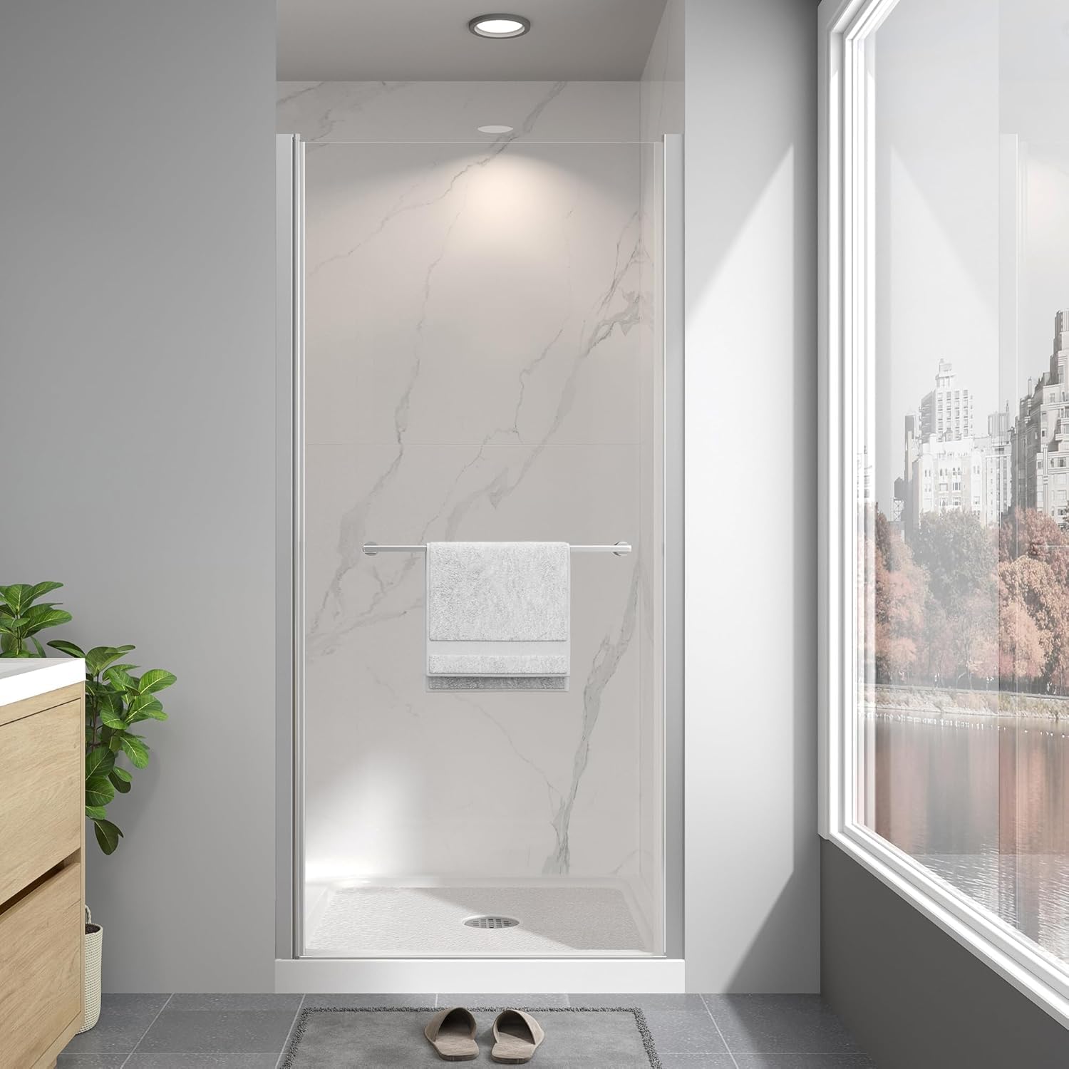 Photo 1 of EASYWORC 34"-36" W x 72" H Frameless Pivot Shower Door Brushed Nickel