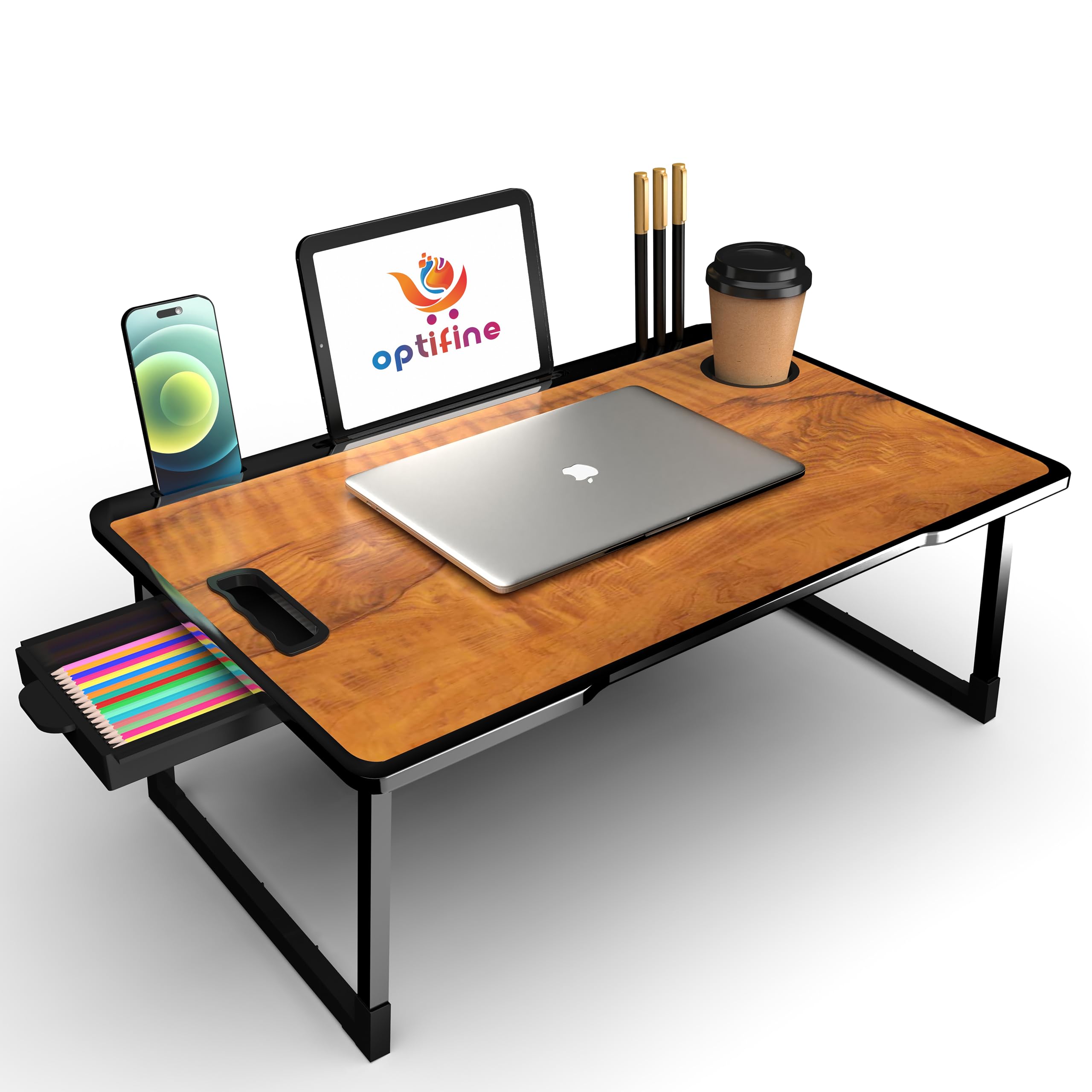 OPTIFINE Study Table/Bed Table/Foldable and Portable Wooden/Writing Desk for Office/Home/School (Black-COTTED-Wood), 15x10 cm