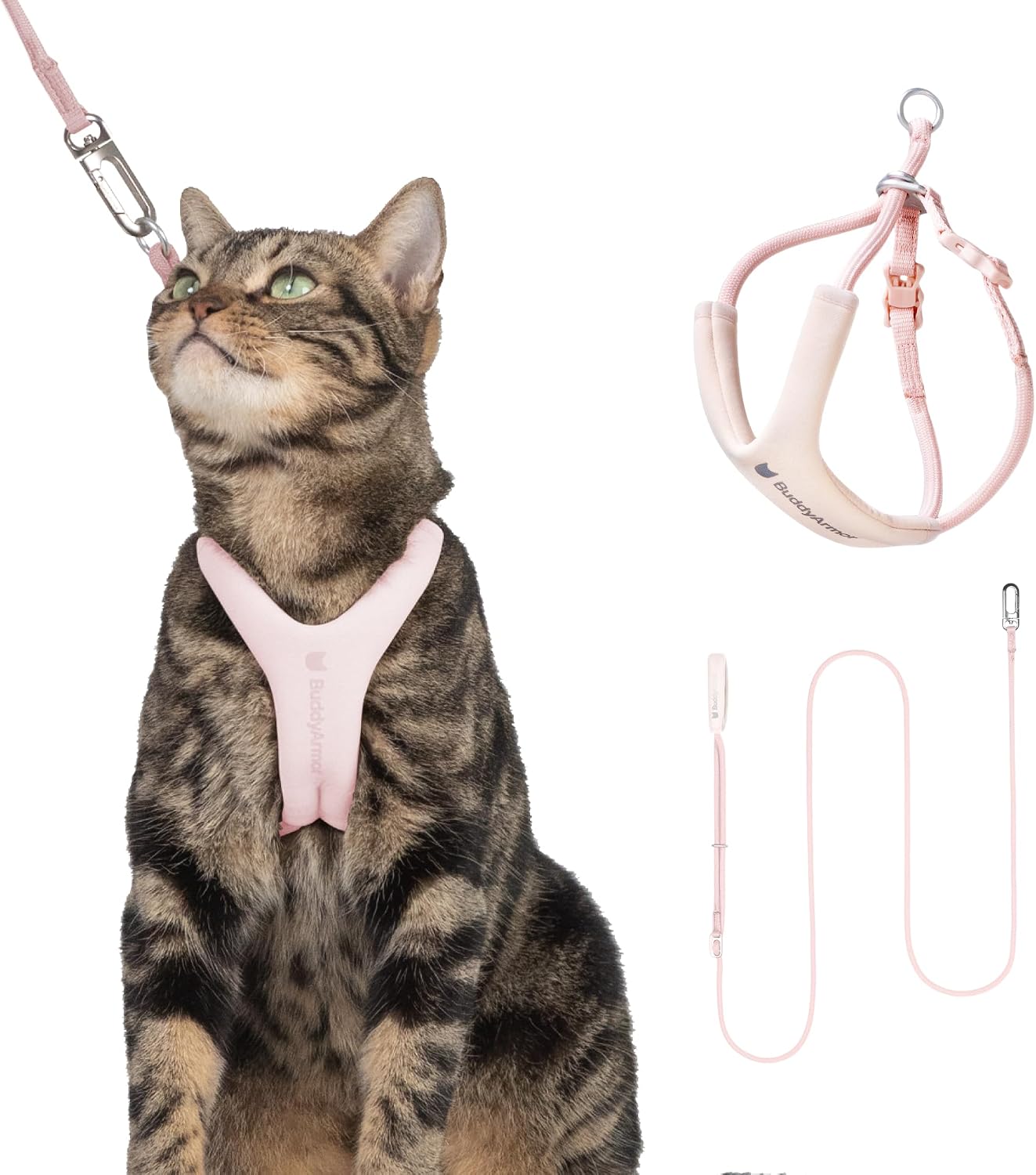 Escape Proof Cat Harness and Leash Set, Y Shape Cat Harness Adjustable Anti-Choke Soft Padded Vest Harness Hands Free Cat Rope Leash and Harness Set for Kitten Cats≤26lbs (Pink, M)