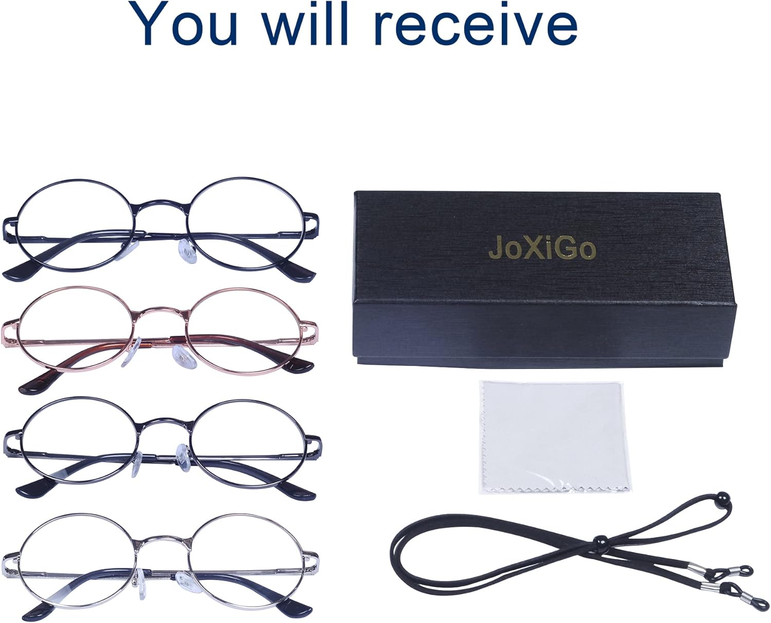 4 Pack Reading Glasses for Women Men Retro Round Metal Frame + Glasses Strap - Image 7
