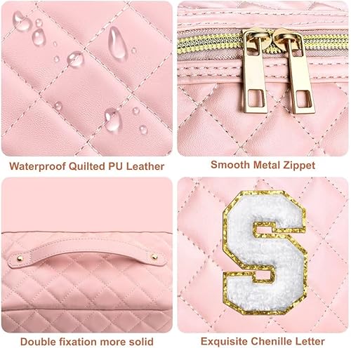 Miniatura 2 de TOPEAST Bolsa de maquillaje acolchada, bolsa de cosméticos de gran capacidad, bolsa organizadora de maquillaje inicial, Rosado, K