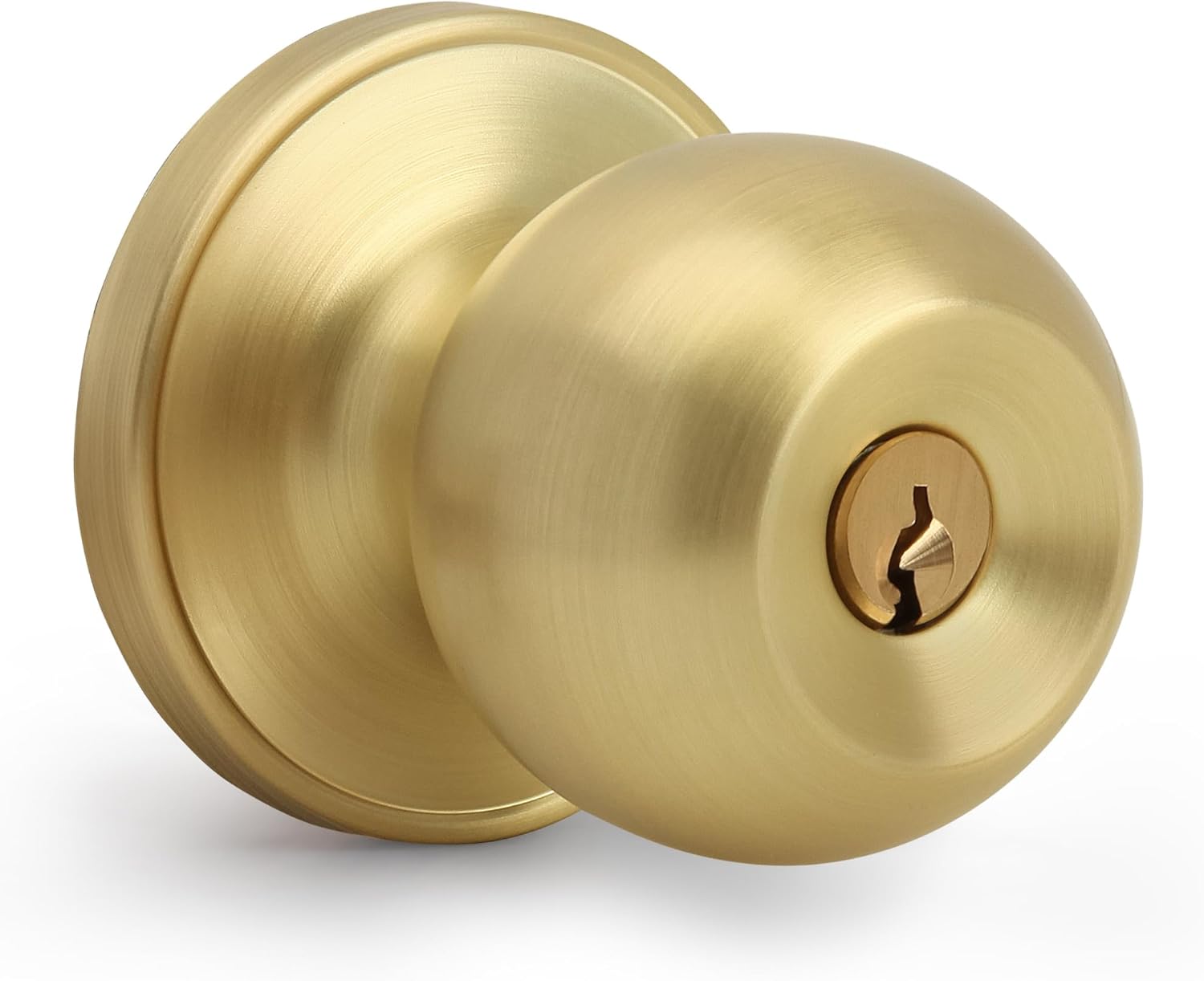 Keyed Entry Door Knob, Ball Design Doorknob for Interior Exterior, Reversible Round Door Lock for Front Entrance Doors, Satin Brass