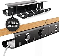 Vista 1 de No-Drill Under Desk Cable Management Tray - 2-Pack Wire & Cord Organizer - Standing Desk Cable Management - Power Strip Holder - M
