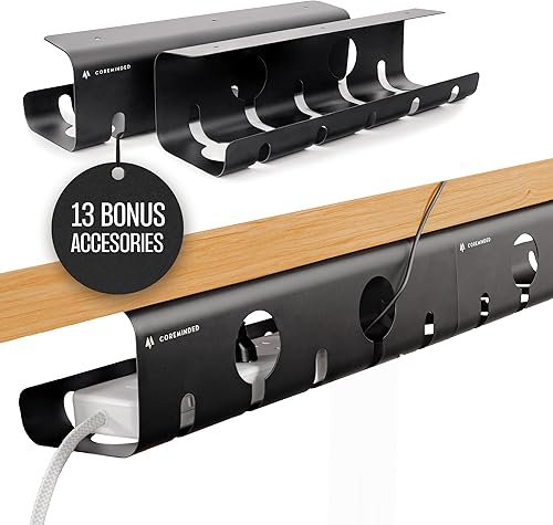 Bandeja de organización de cables debajo del escritorio sin taladrar - Paquete de 2 organizadores de cables y cables - Organización de cables de