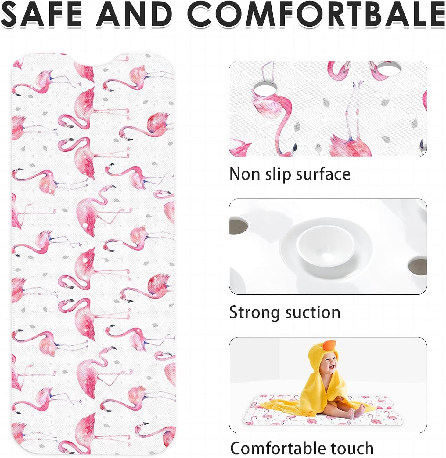 Bathtub Shower Mat 40X16 Inch, Non-Slip, for Toddler, Pink image 4