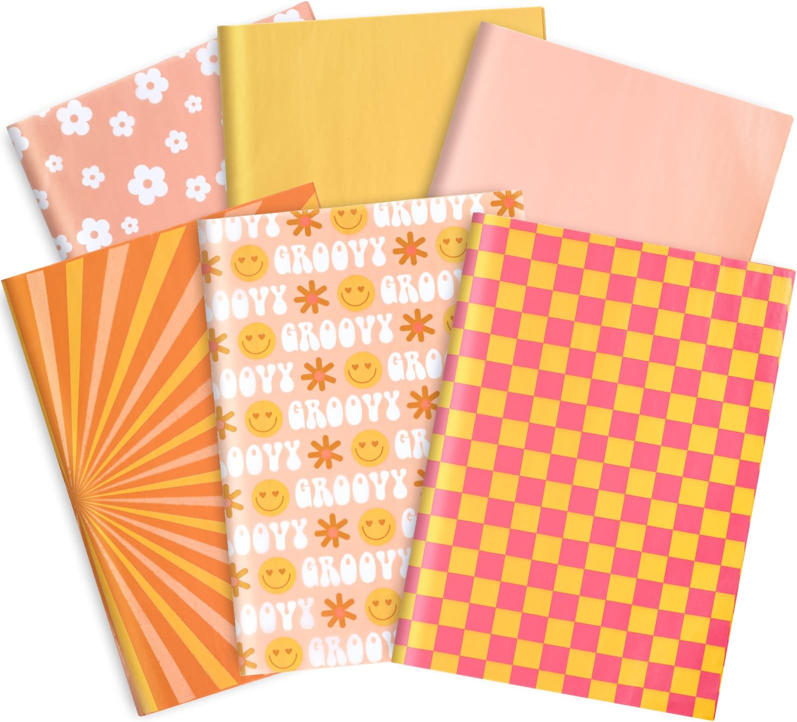 Whaline Boho Tissue Paper Funny Face Wrapping Paper Retro Boho Gift Wrapping Tissue Paper Hippie Boho Art Paper Crafts for Home DIY Gift Bags Party Favor Decor, 90 Sheet, 14 x 20 Inch