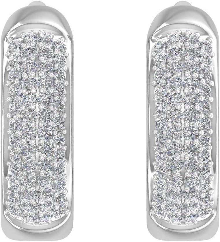 10K Gold Round Natural Diamond Ladies Huggies Hoop Earrings for Women (0.25 Carat) (SI1-SI2 Clarity)