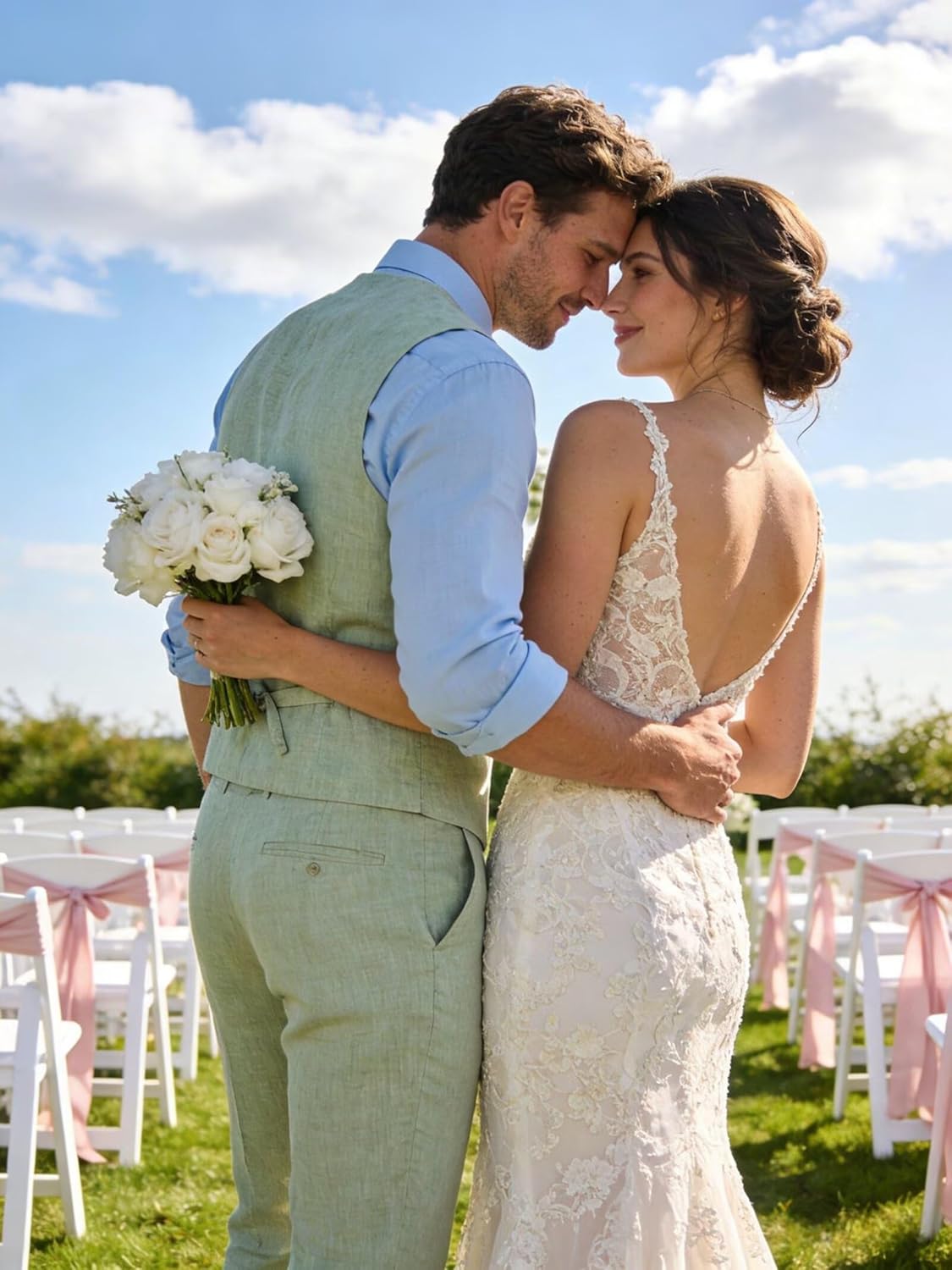 High-End Suits Linen Suits for Men Beach Summer Wedding Groomsmen 2 Piece Silm Fit Casual Light Suit Men's Tuxedos Vest Pant