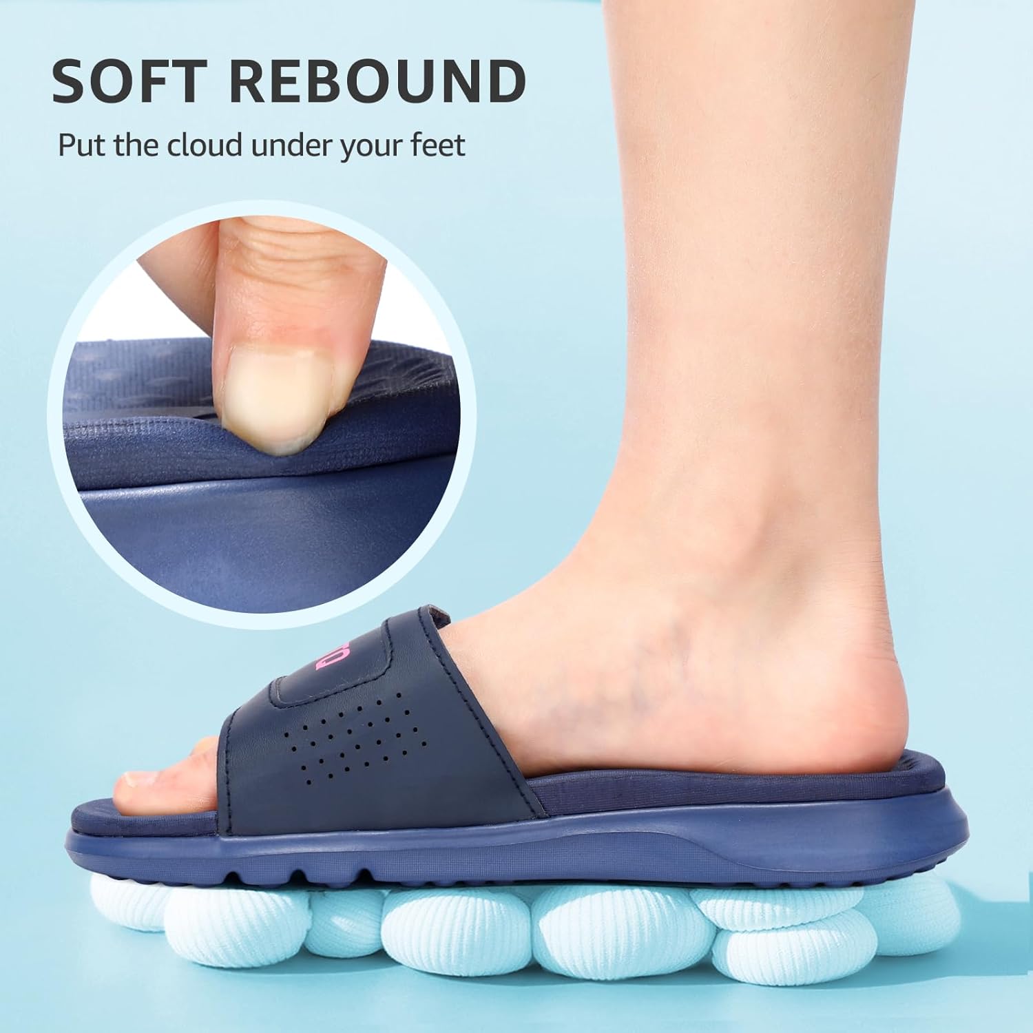 STQ Orthopedic Slides for Women Memory Foam Sandals Arch Support Slide Sandals with Adjustable Hook and Loop 10 Navy Rose image 3 of 9 B0CMCSH4XW