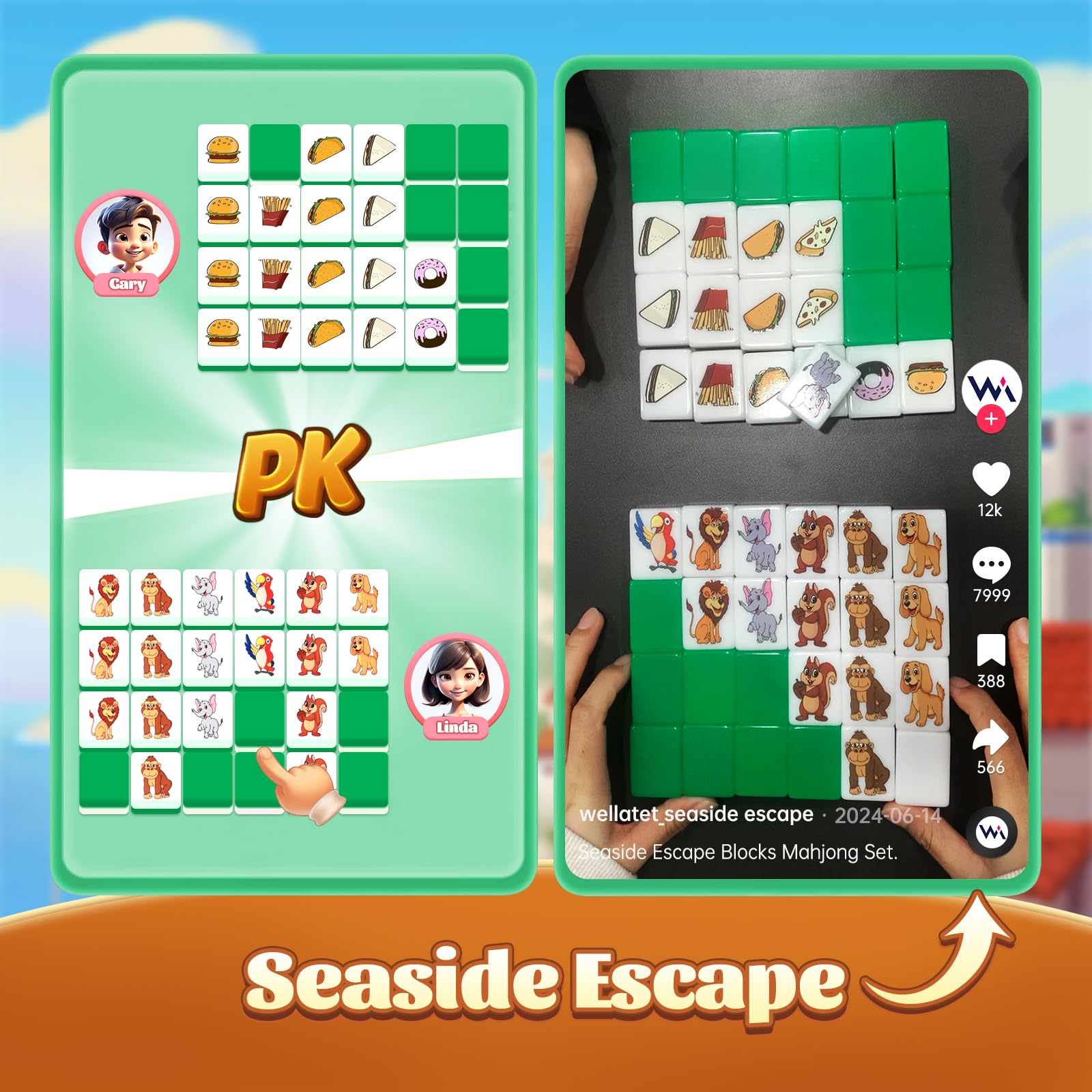 Juego De Mahjong Temático Seaside Escape - 65 Bloques, Para Adultos Y Niños, Juego De Mesa Familiar