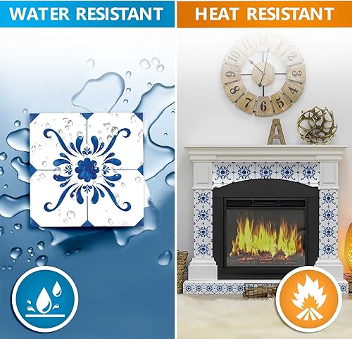 Miniatura 3 de Mi Alma Adhesivo para azulejos, fácil aplicación, ideal para baño, cocina, azulejos de pared (azul y blanco, 7 x 7 pulgadas)