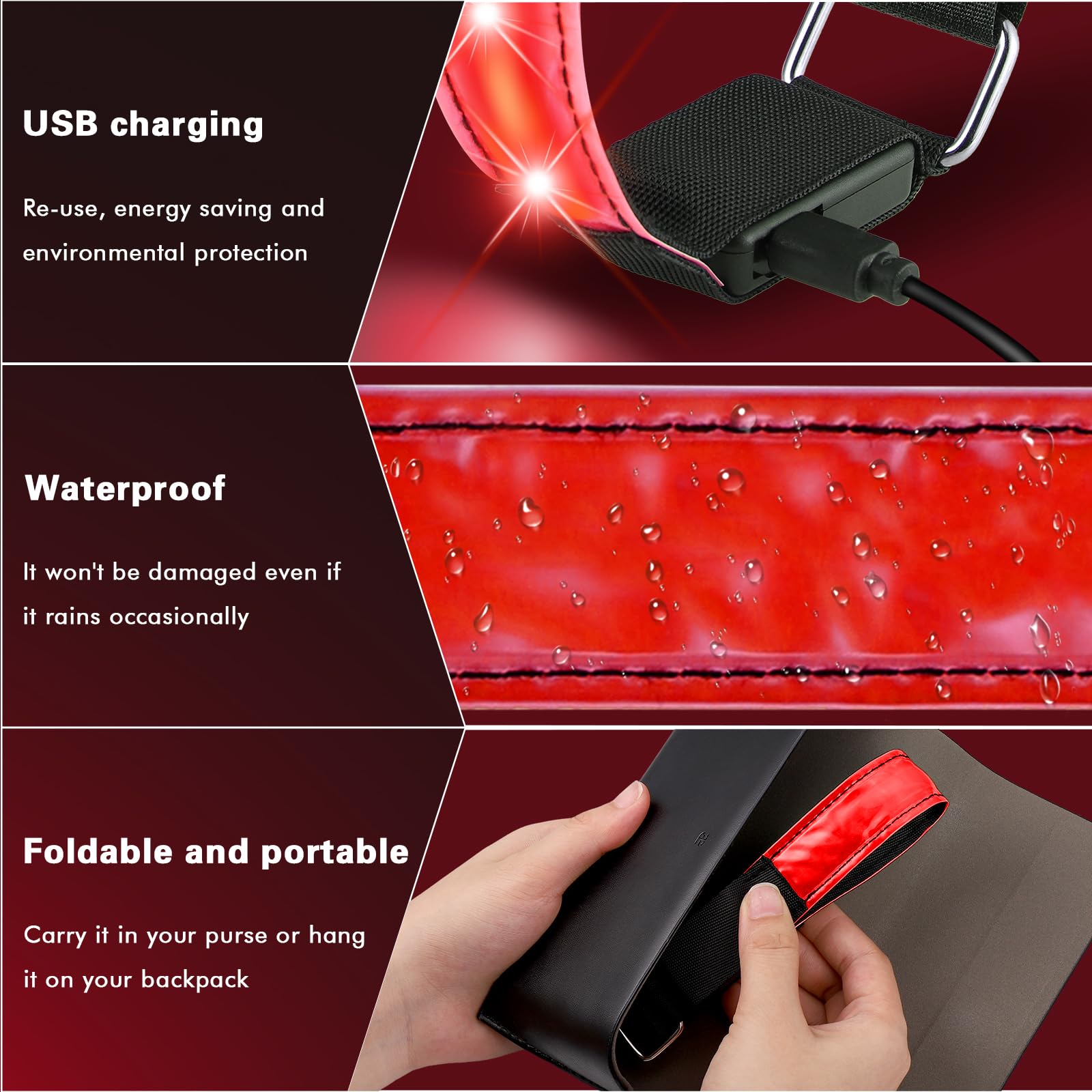 JIZZU LED Bracciale Ricarica USB 2 Pezzi Riflettenti Alta Visibilità Ciclismo Jogging