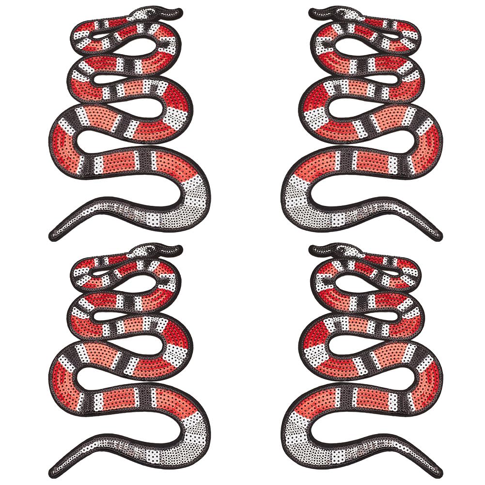INFUNLY 4pcs Snake Patch Sequin Iron On Large Snake Sequin Appliques 2 Styles Sparkle Embroidered Patches Fabric Applique for Clothing Dress Jeans Jackets Shirts Handbag DIY Patches Accessories