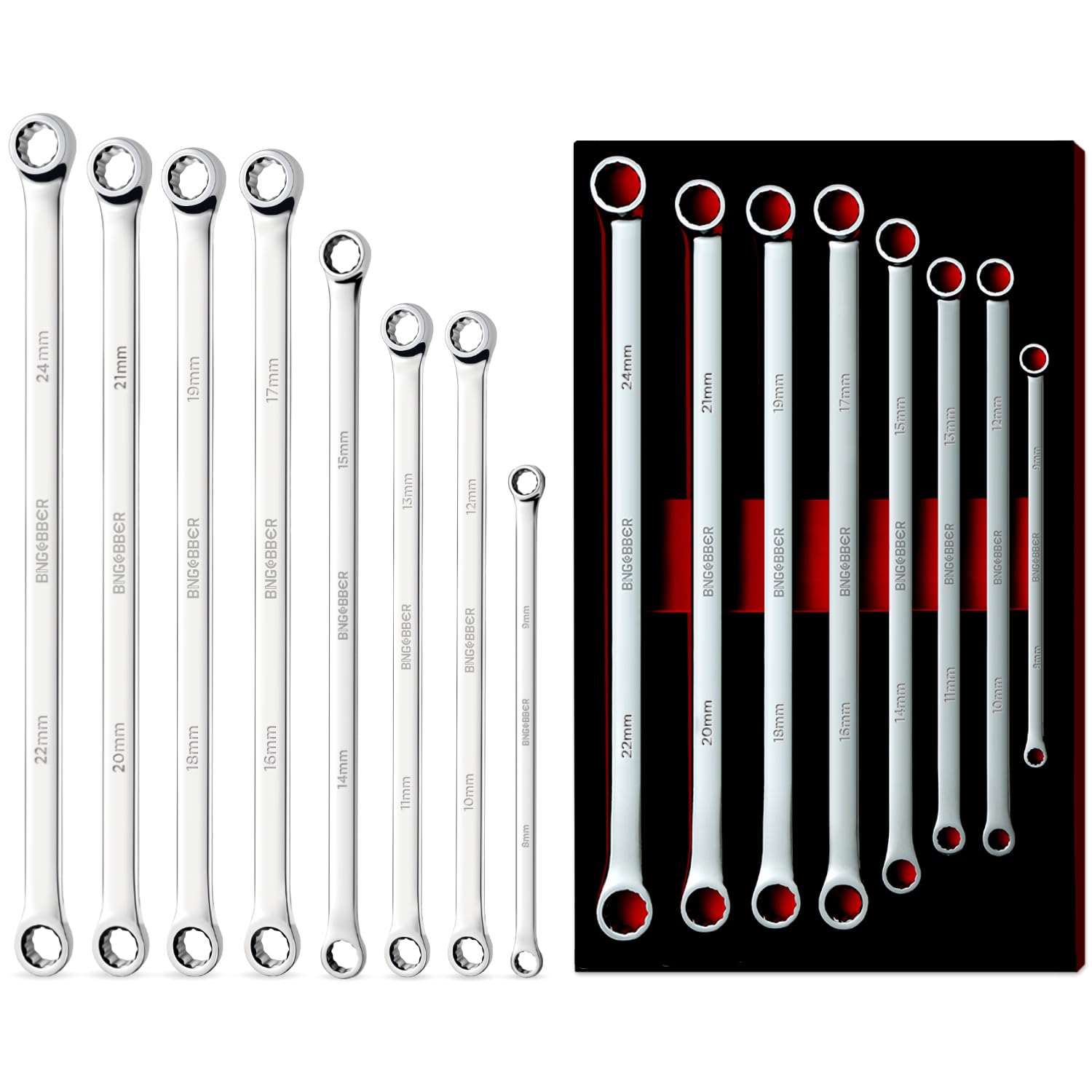 Juego de llaves de estrella dobles, 8 piezas, llaves extralargas, acero CV, 8 mm - 24 mm