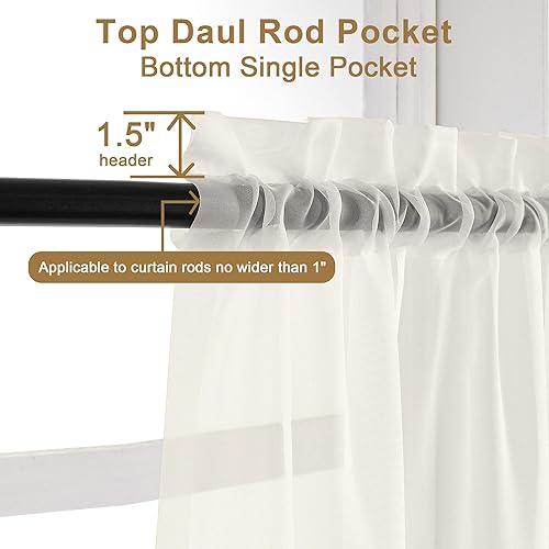 Miniatura 3 de Cortinas traslúcidas extralargas de 120 pulgadas, 2 piezas con bolsillo para barra, cortinas de ventana con textura de gasa suave, paneles ligeros y