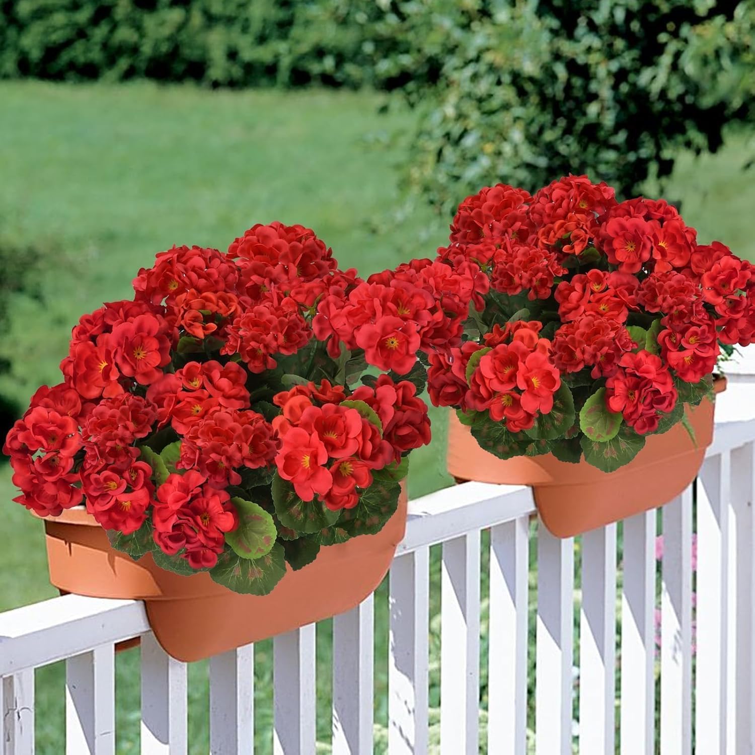 4pcs Red Artificial Geraniums Flowers for Outdoors 14" Faux Silk Geraniums Outdoor UV Resistant Fake Flowers for Planters Garden Home Kitchen Table Centerpieces Cemetery (Red) - Image 7