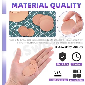 Swpeet 18Pcs 3 Sizes 3/4 6/5 2 Pure Copper Sheet Assortment Kit, 0.02 Thickness Copper Metal Sheet Copper Round Plate for Crafts,DIY, Jewelry, Electrical, Repair, Industrial