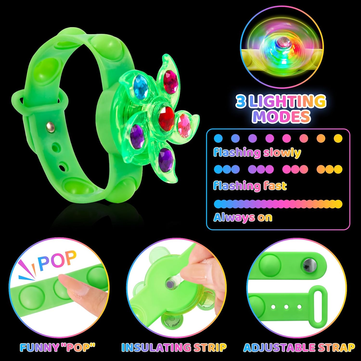 24 Pack Light Up Fidget Spinner Bracelet, Party Favors for Kids 4-8 8-12, Glow in the Dark Halloween Goodie Bags Stuffers for Kids, Treasure Box Toys Classroom Prizes, Stocking Stuffers Birthday Gift